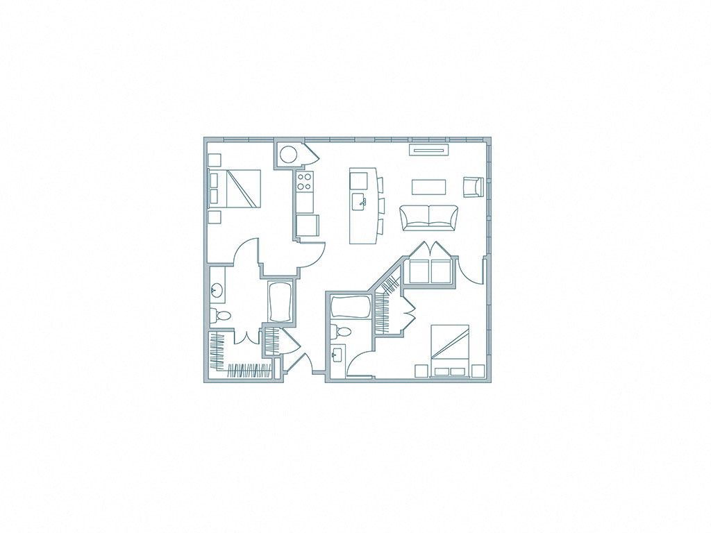 Floor plan for 2 beds, 2 baths, 507 sqft
